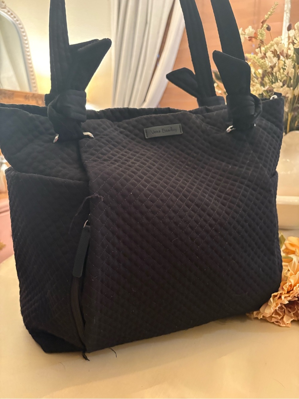 Vera Bradley Black Quilted Tote with Knot Handles - Picture 2 of 11